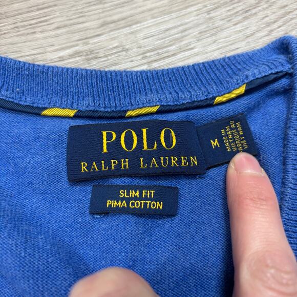 Polo Ralph Lauren Slim Fit Pima Cotton V Neck Sweater Men's Medium Preppy - Picture 5 of 9